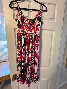 H&M Pink Black White Swirl Midi Dress